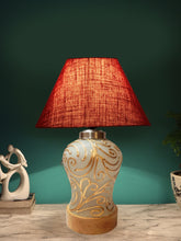 Conical Maroon Jute Shade Lamp with Wood & Mosaic Glass Base